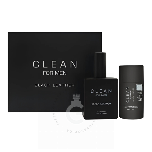 Clean black Leather For Men 2 Piece Gift Set